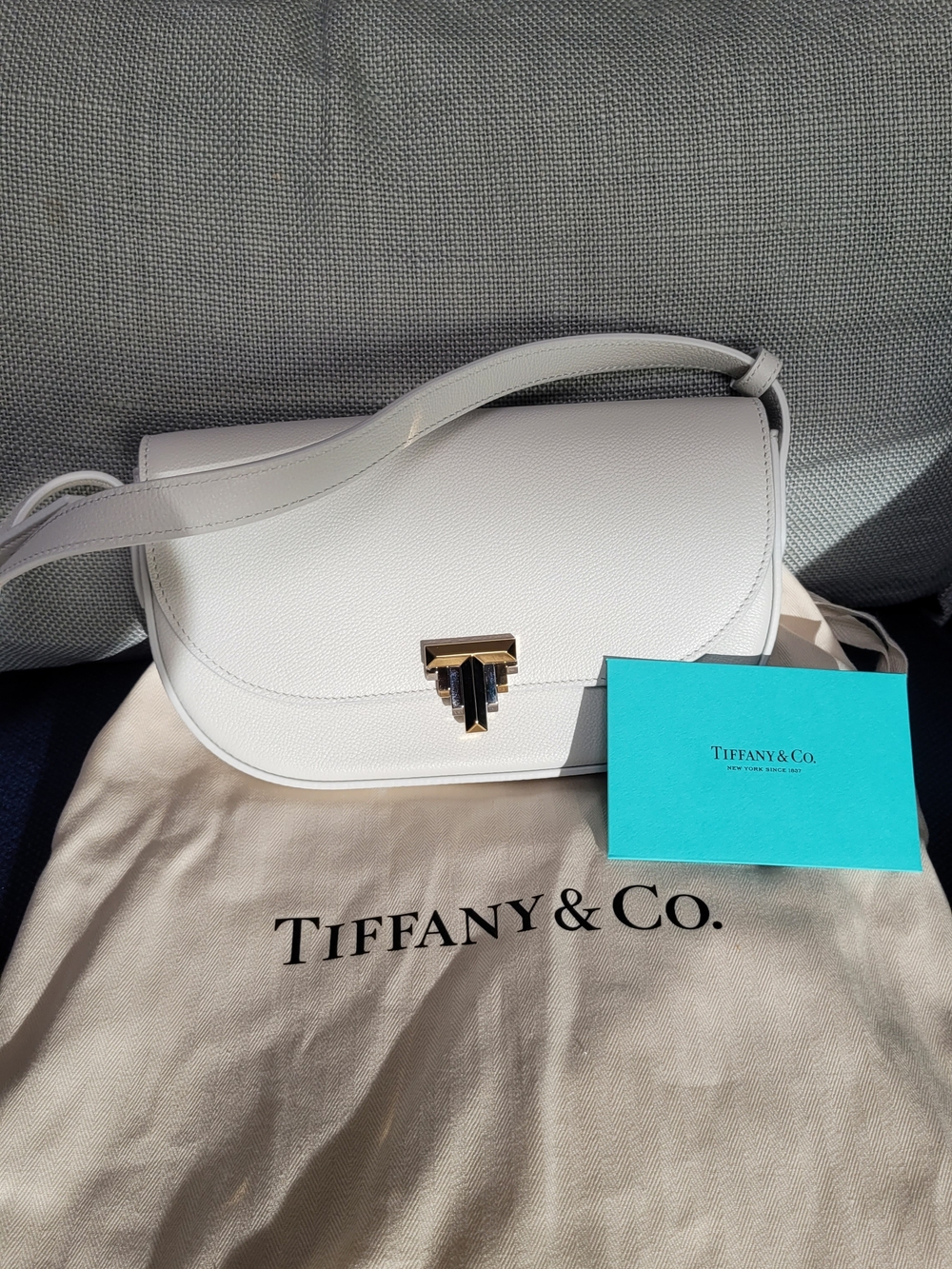 NEW Tiffany & Co. Deco White Leather Deco Crossbody Bag with Gold Hardware